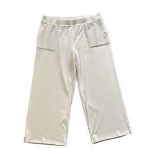 T by Talbots Velour Pants Women’s 3X Cream Ribbed Wide Leg Cozy Sky Loungewear